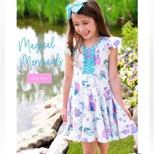 🧜‍♀️ Sz 7/8 Eleanor Rose Magical Mermaids knit dress! Soft cotton w/pockets!
